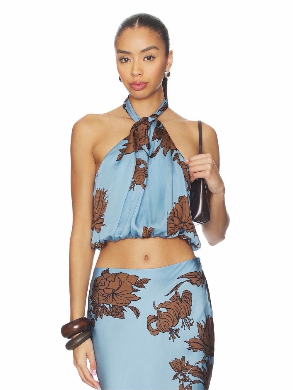 Rococó Sand Blouson Top with Black Ties in Blue Size S